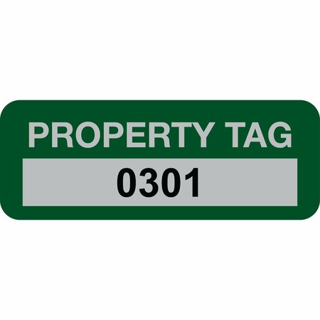 LUSTRE-CAL Property ID Label PROPERTY TAG5 Alum Green 2in x 0.75in  Serialized 0301-0400, 100PK 253740Ma1G0301